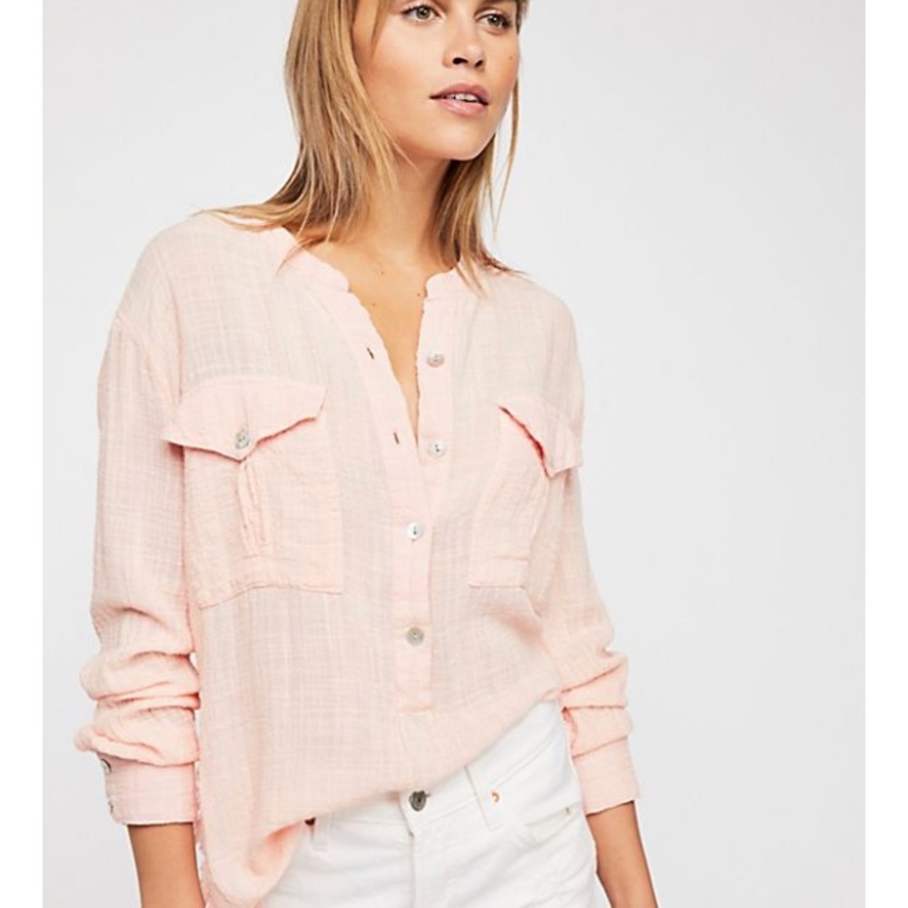 Free People Talk To Me Crinkled Frayed-Hem Shirt - Picture 4 of 8